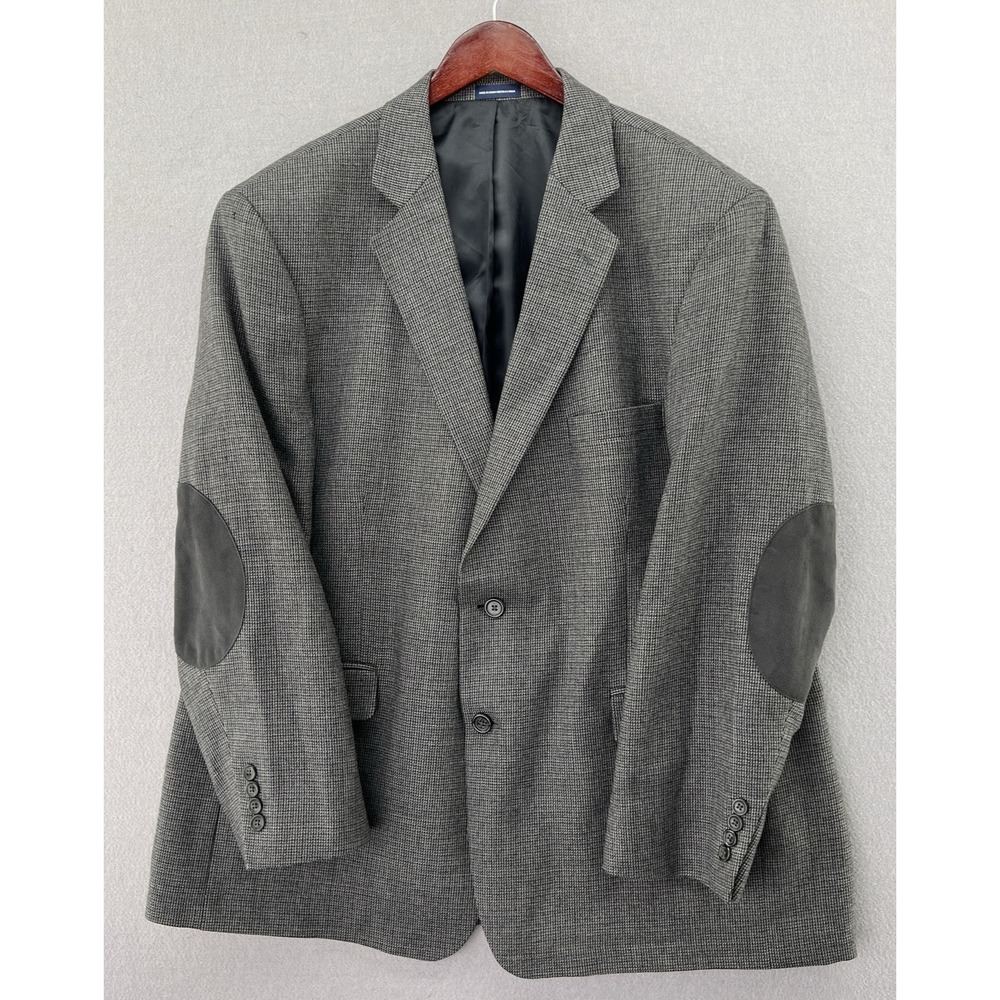 Stafford Essentials Gray Tweed 100% Wool Suede Elbow Patches Jacket Blazer  40R